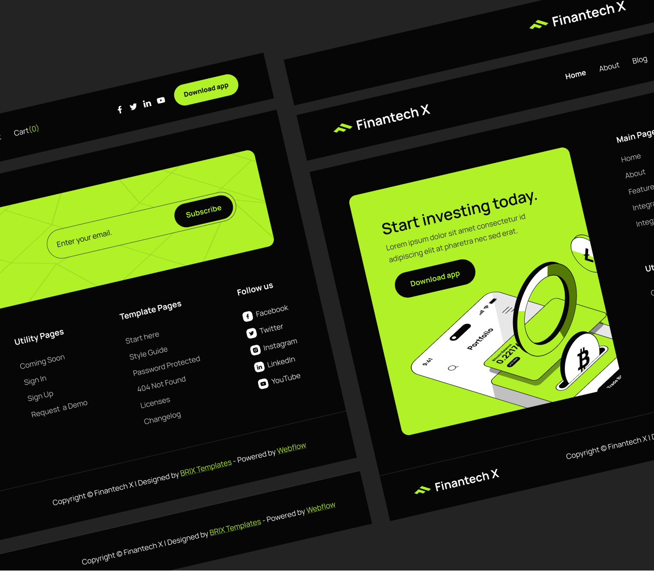 3 Headers And 3 Footers - Finantech X Webflow Template